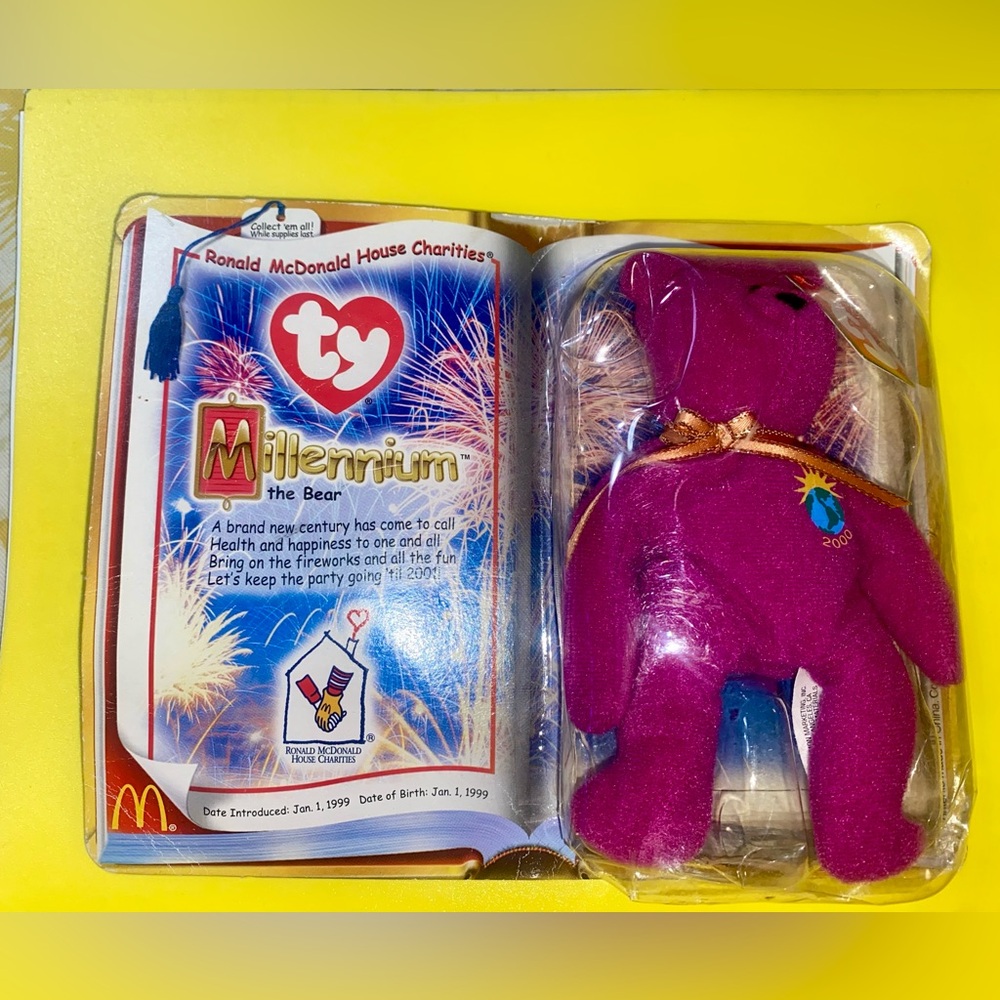 NIP Ty Millennium Bear - Rich Purple Plush with Gold Ribbon